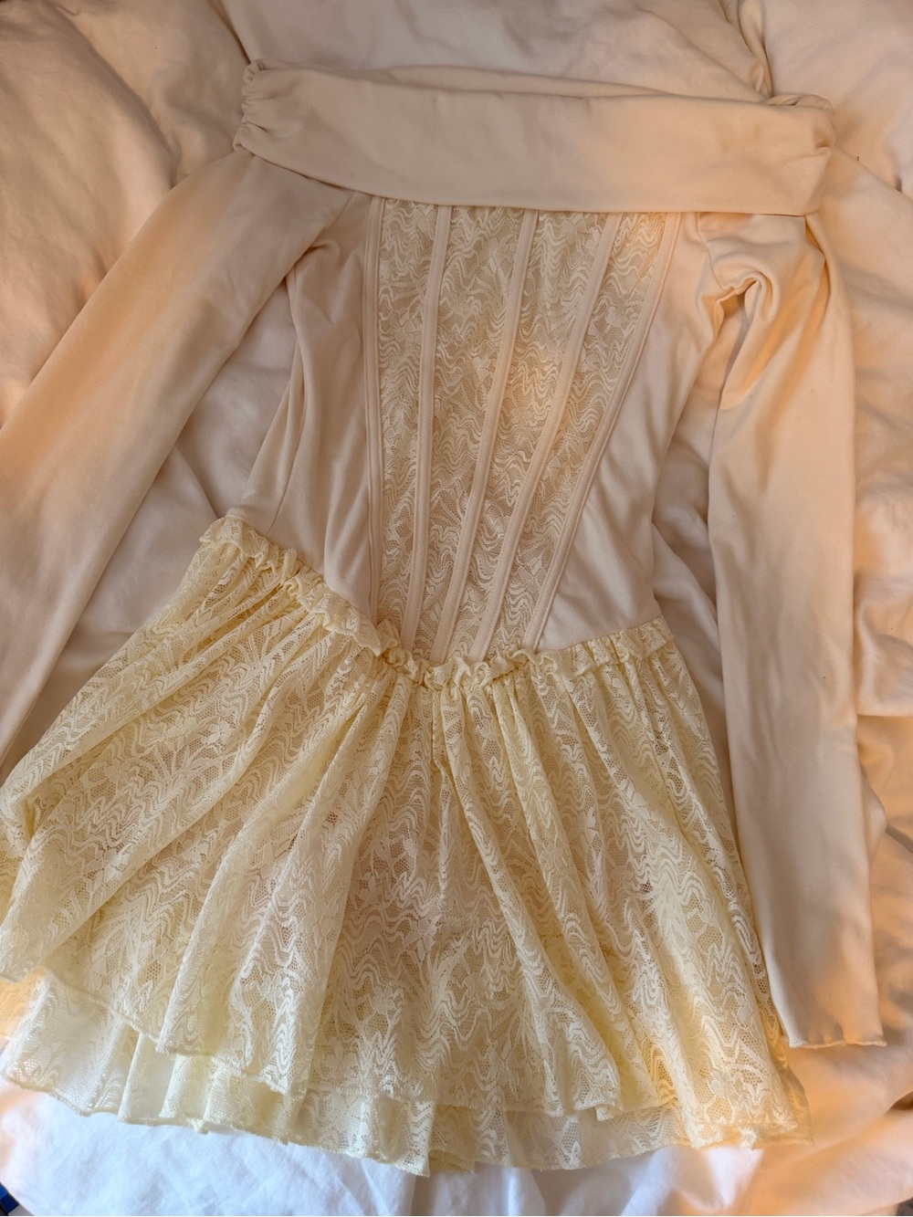 Faltering Cream Lace Dress with Tulle Skirt